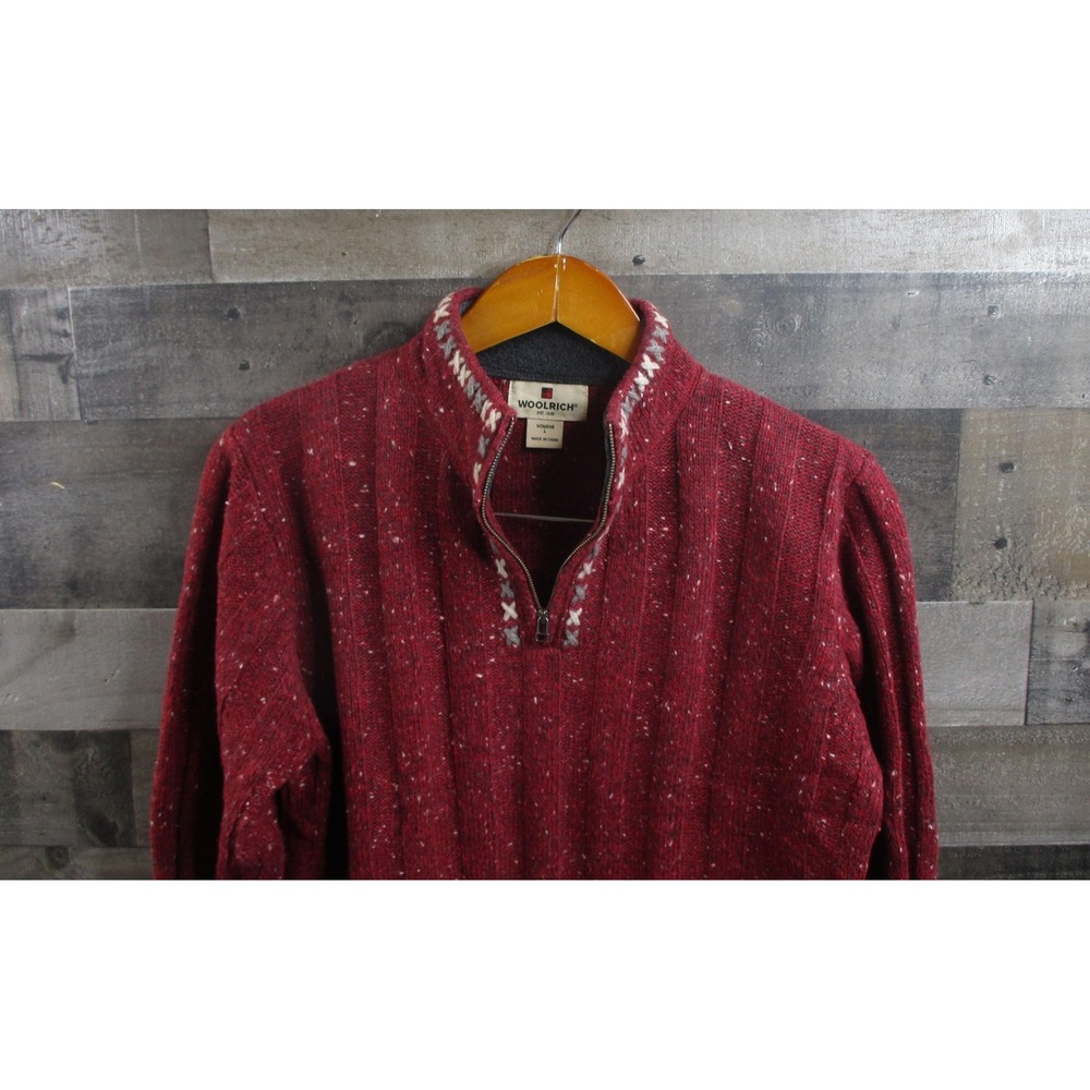 Woolrich Sweater Womens Large Ruby Heather Red Quarter Zip Wool Blend Pullover